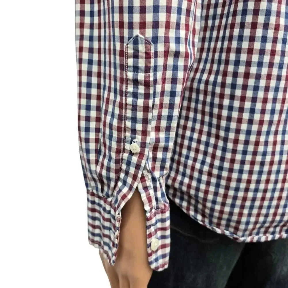 J. Crew Shirt Men L Red Blue Gingham Check Plaid Long Sleeve Button Down 31872